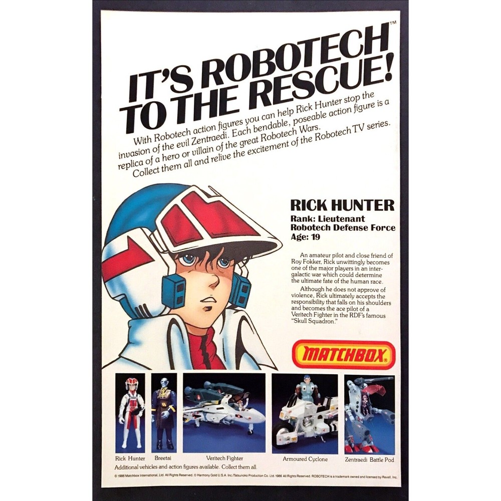 1986 Matchbox Robotech Rick Hunter Action Figure photo vintage promo print ad